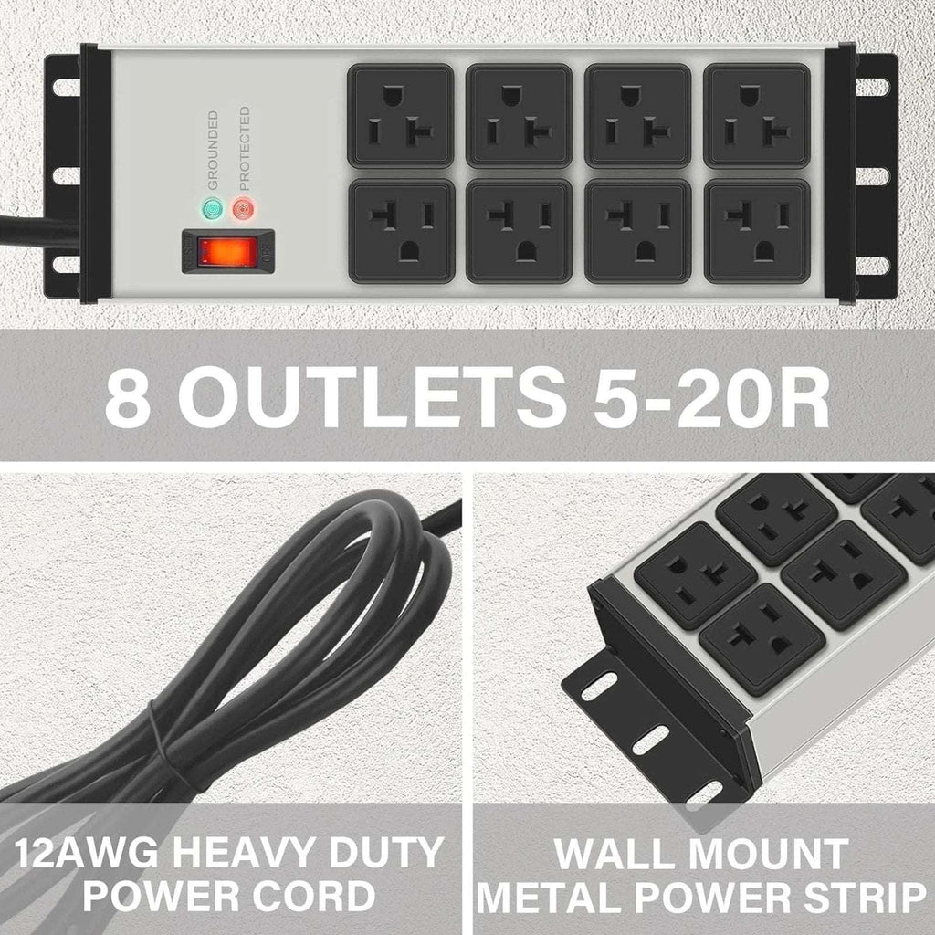 Heavy Duty Power Strip Surge Protector 20 AMP 8 Outlets 12 Gauge 20Ft Industrial