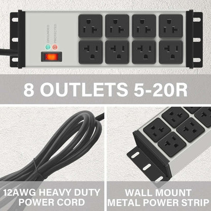 Heavy Duty Power Strip Surge Protector 20 AMP 8 Outlets 12 Gauge 20Ft Industrial