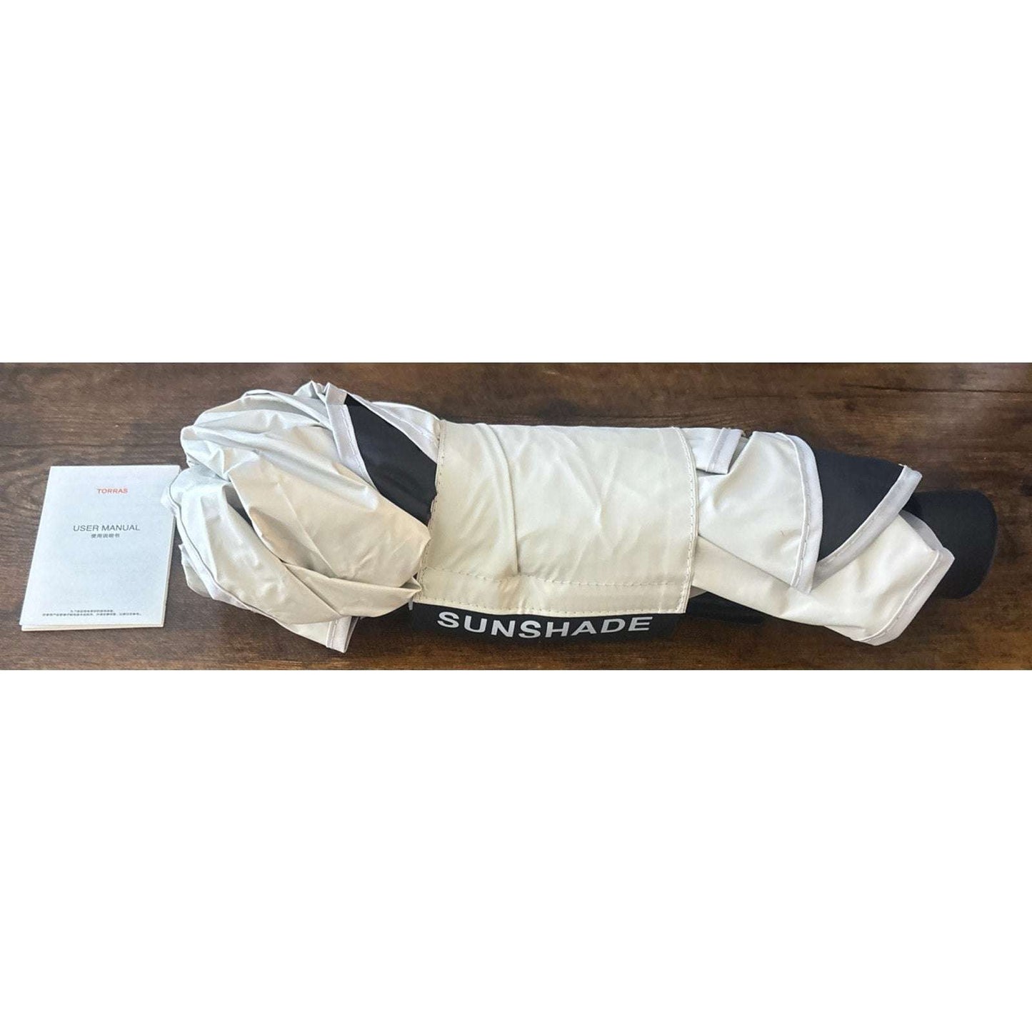 TORRAS Car Windshield Sun Shade Umbrella w Organizer - Universal Beige Blocks UV