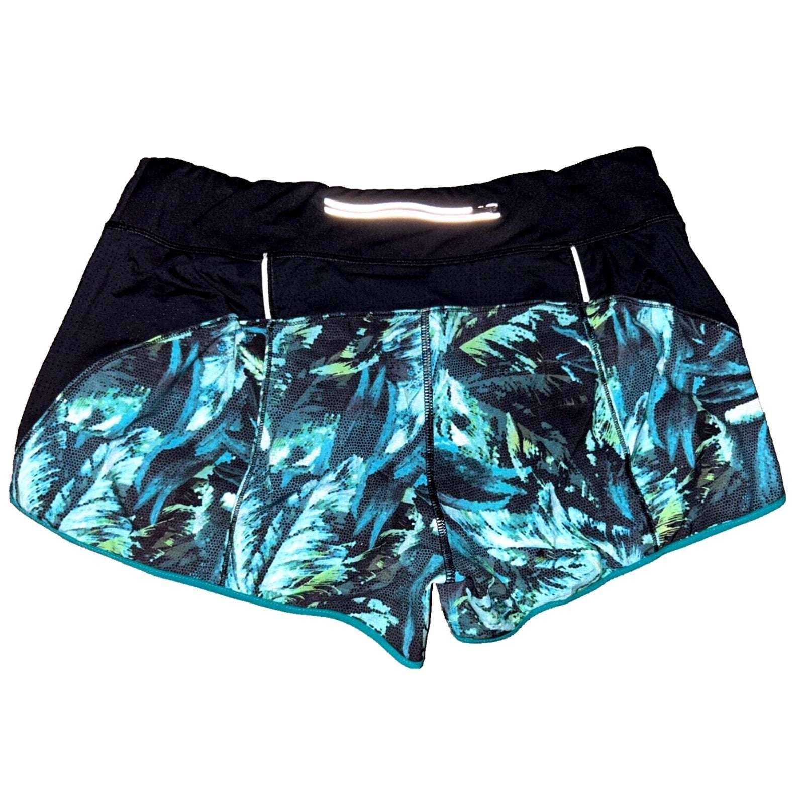 ATHLETA Running Gym Workout Shorts Tropical Print, Lined w zip Pocket Size L
