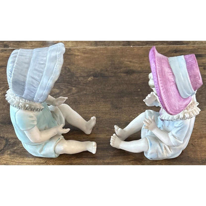 Vintage Arnart BISQUE PORCELAIN PIANO BABIES FIGURINES BOY & GIRL HAND PAINTED