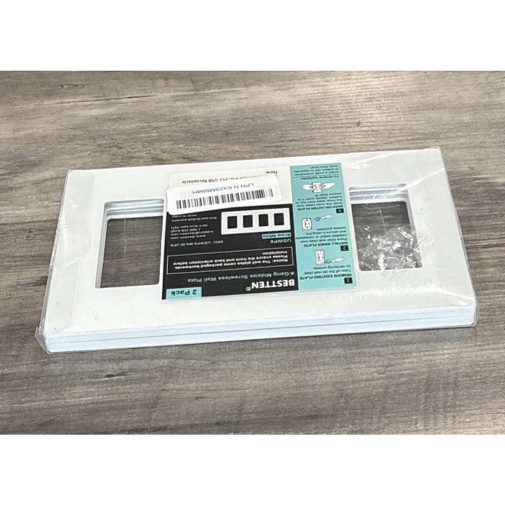 BESTTEN 2 Pack 4 Gang Midsize Screwless Decorator Wall Plate USWP6-M4-W-2PK