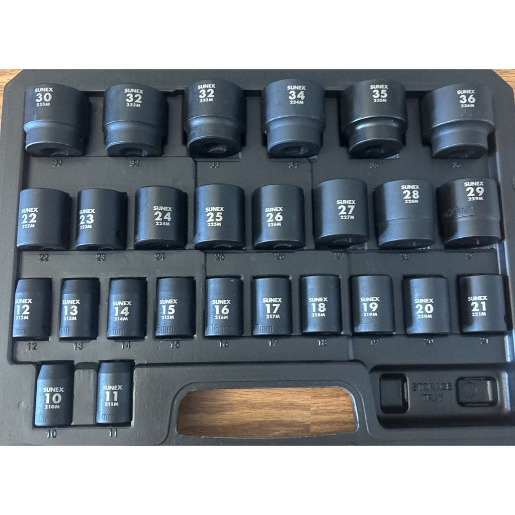 SUNEX Tools 1/2" DRIVE METRIC 6 POINT 26-PIECE IMPACT SOCKET SET NEW READ!