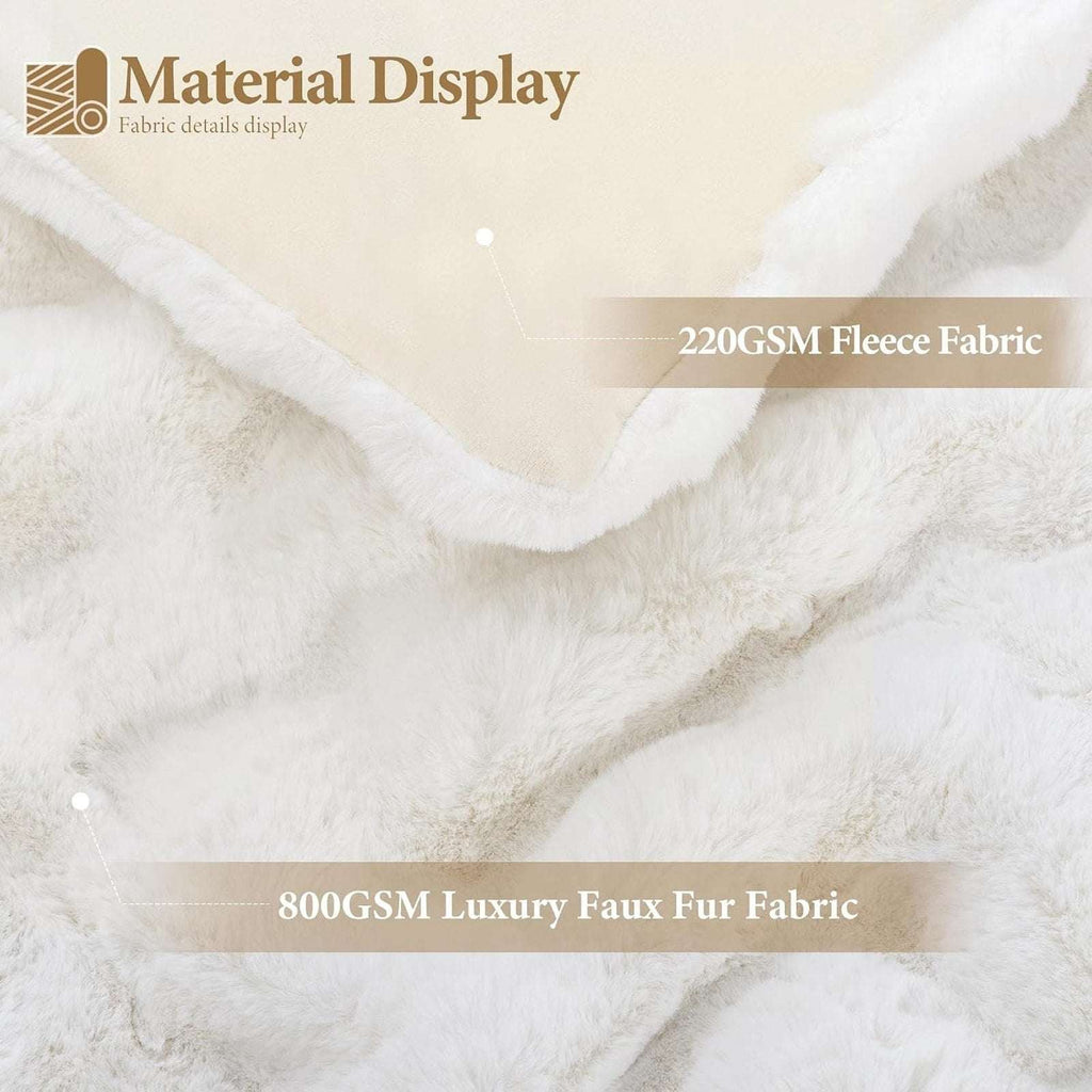 Faux Fur Throw Blanket – Cream White Fluffy Cozy Rabbit Fleece, Plush 50" x 60"