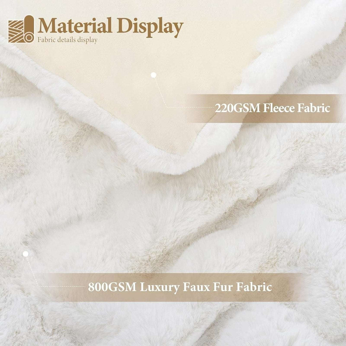 Faux Fur Throw Blanket – Cream White Fluffy Cozy Rabbit Fleece, Plush 50" x 60"