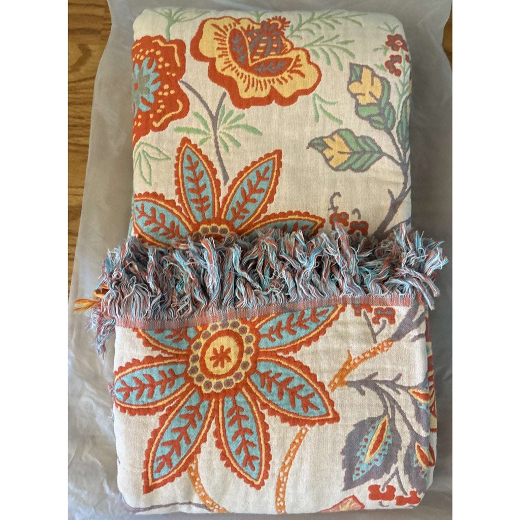 Casa & Beyond Cotton Floral Boho Reversible Blanket 91" x 98" + 4 Pillow Shams