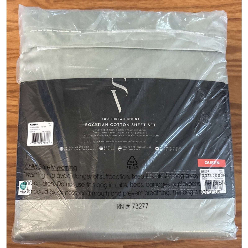 SIMPLY VERA WANG 800TC EGYPTIAN COTTON 4PC Sheet Set 040 AQUA GRAY QUEEN
