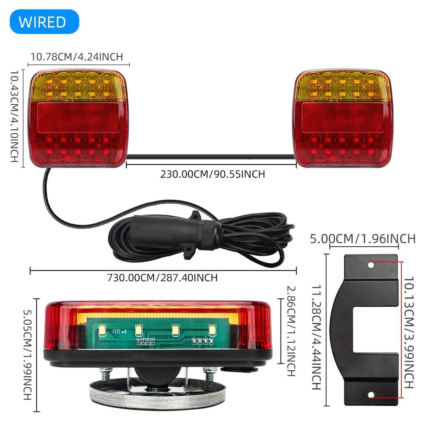 2x LED Magnetic Wireless Trailer Tail Light Tail Brake Turn Signal US Plug 7-Pin