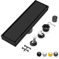 12" Linear Shower Drain Matte Black 304 SS Tile Insert Adjustable Feet Strainer