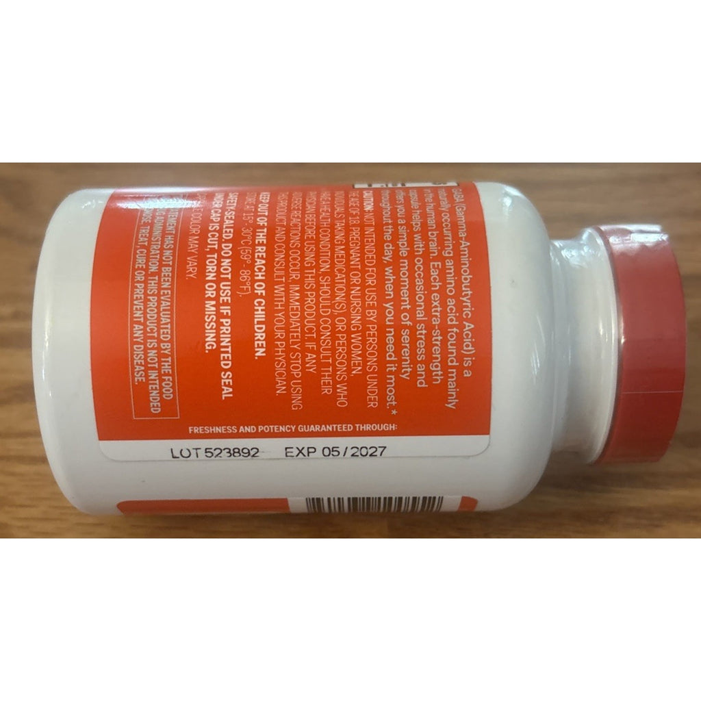 GABA gamma aminobutyric acid 750mg Capsules 100Ct Stress Support Supplement