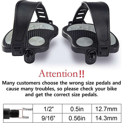 1 Pair Exercise Bike Pedals Anti-Slip w/ Adjustable Straps 9/16" Spindle Trinka