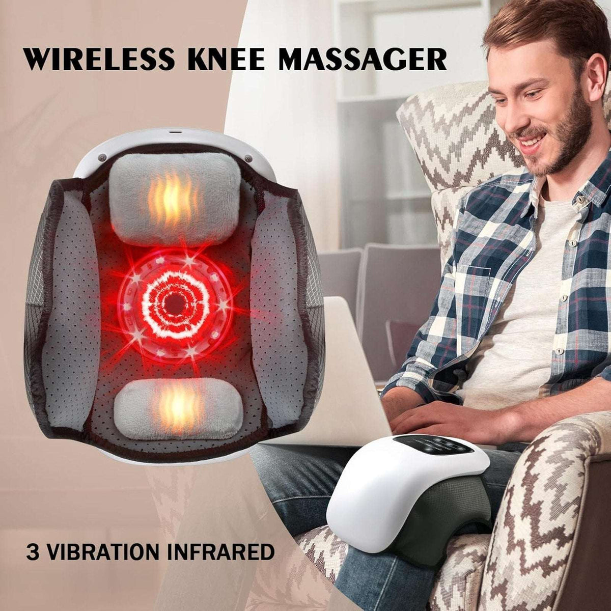 Wireless Smart Knee Vibrating Massager with Heat, Laser & Infrared Light Therapy