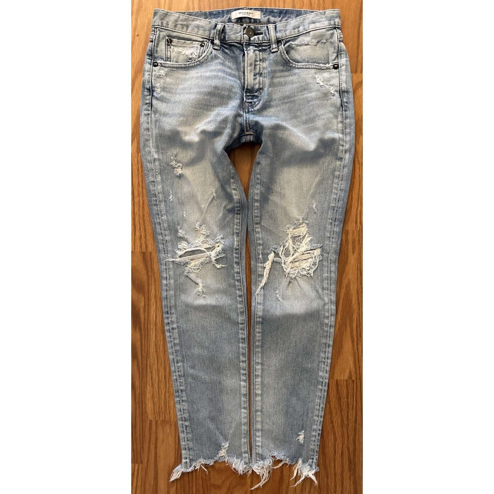 MOUSSY Vintage Blue Distressed High Waist Jeans Size 26 Japan Made