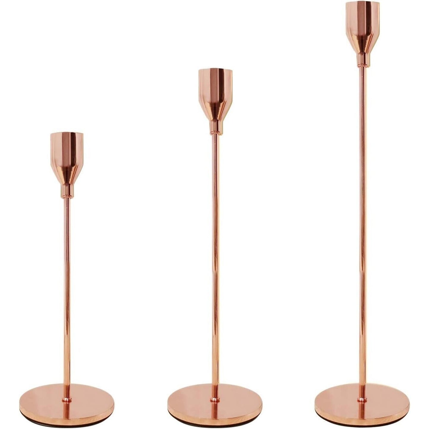 Rose Gold Taper Candle Holder Set of 3, Tall Metal Candlestick Holders Home Deco