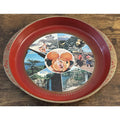 Vintage JEJU ISLAND - SOUTH KOREA 13 x 14" Souvenir Tray Red Gold Deco Painted