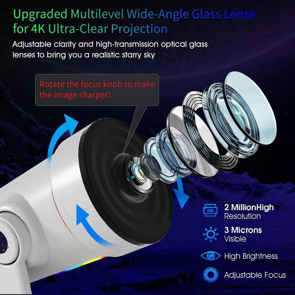 4K HD Galaxy Star Projector with 10 Slides, 360° Rotation, Timer & 8 LED Colors