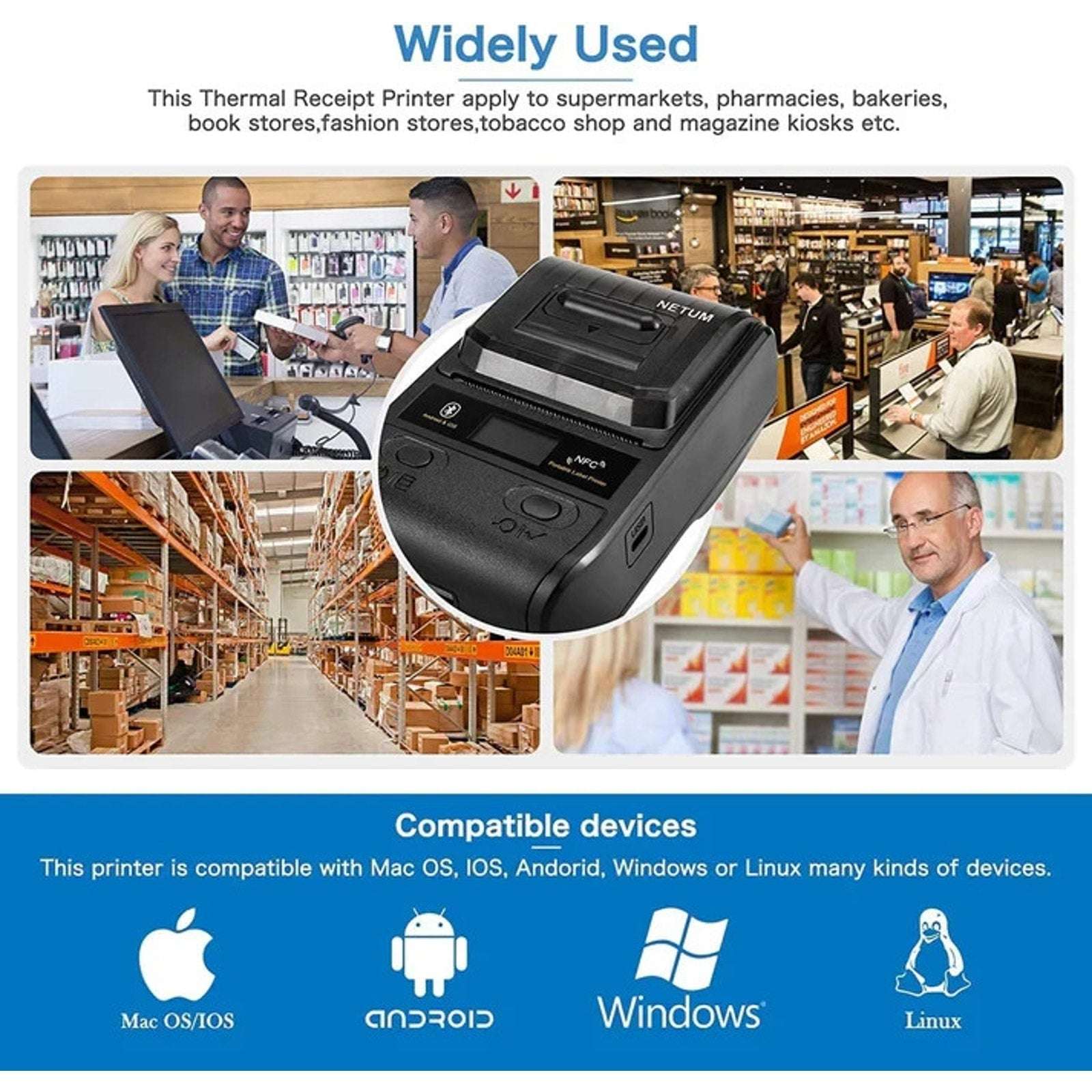 G5 Netum Bluetooth Thermal Label Maker Printer Android IOS Windows Black NEW/OB