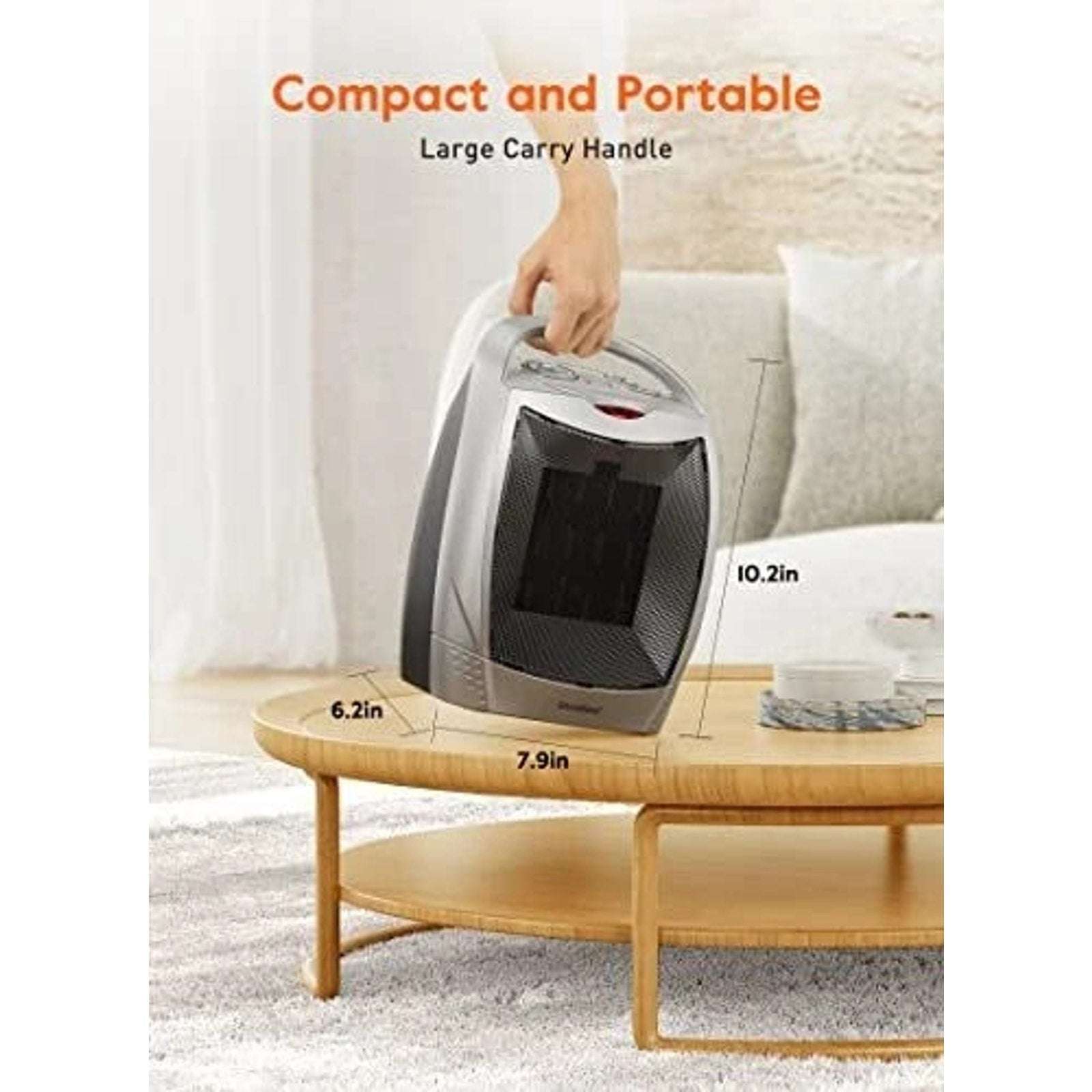 Electric Space Heater Fan w/ Adj Thermostat 1500W Overheat Protection Auto-Off