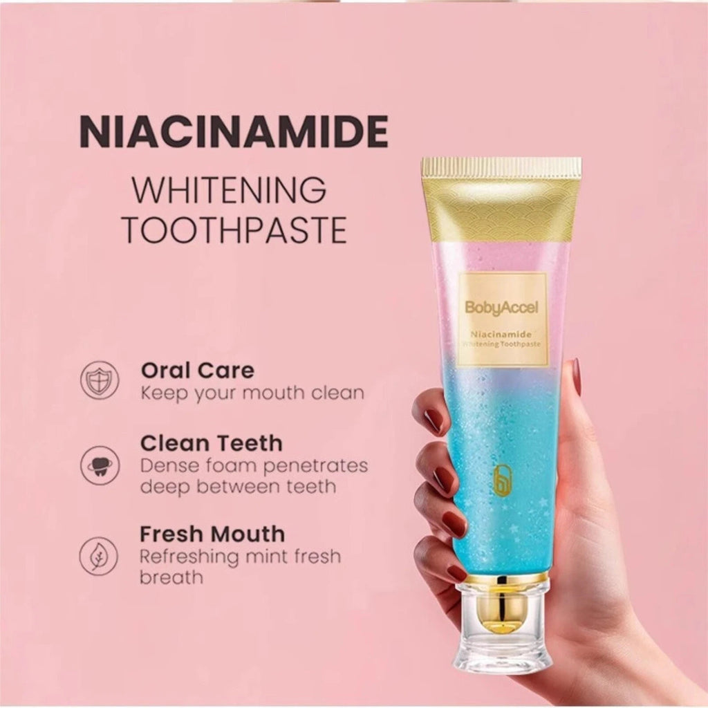2 Tubes BodyAccel Niacinamide Fluoride-Free Whitening Toothpaste 3.5oz Exp 2028