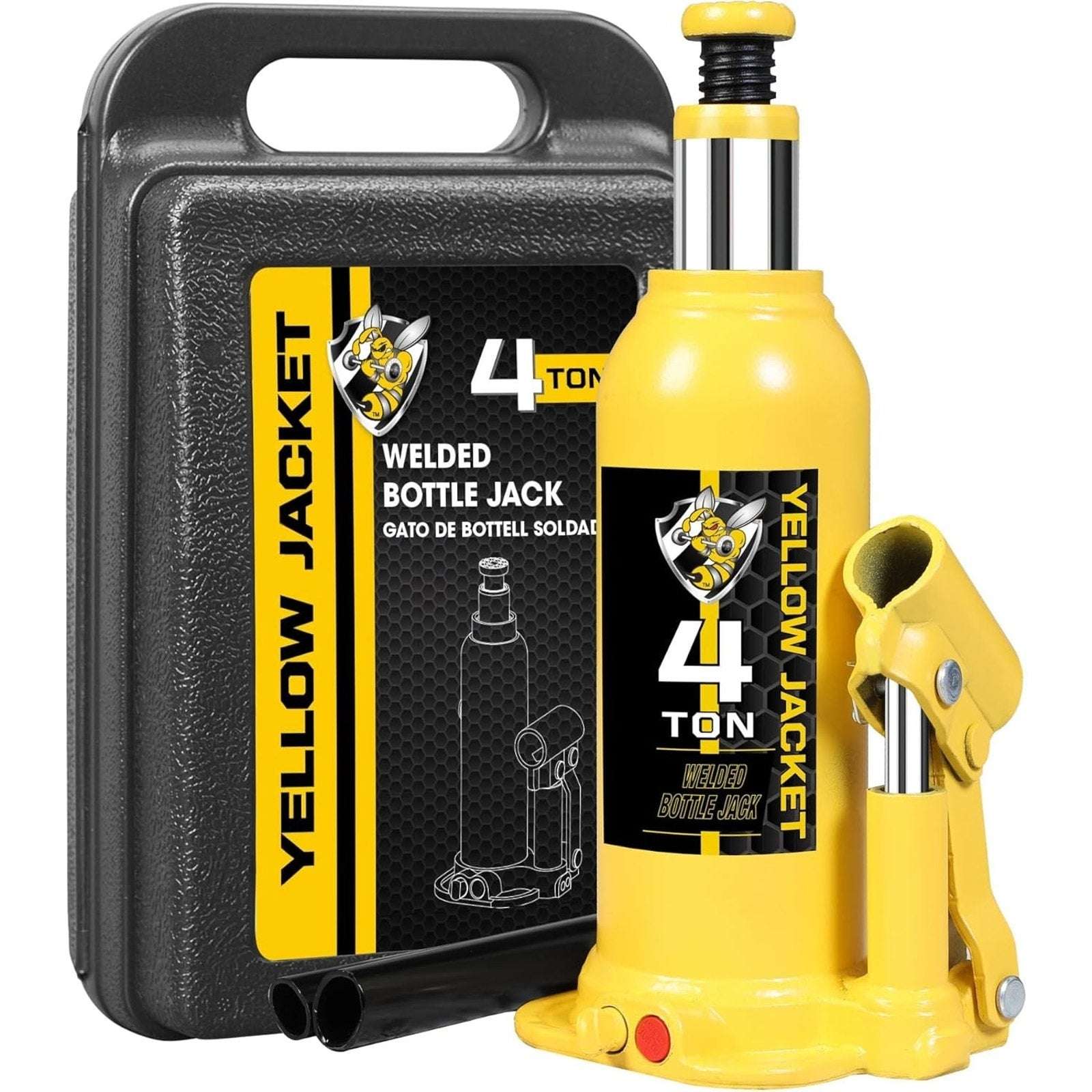 Torin 4Ton (8,000 LBs) Welded Bottle Jack, Yellow Jacket W/ Case, Safety Feature
