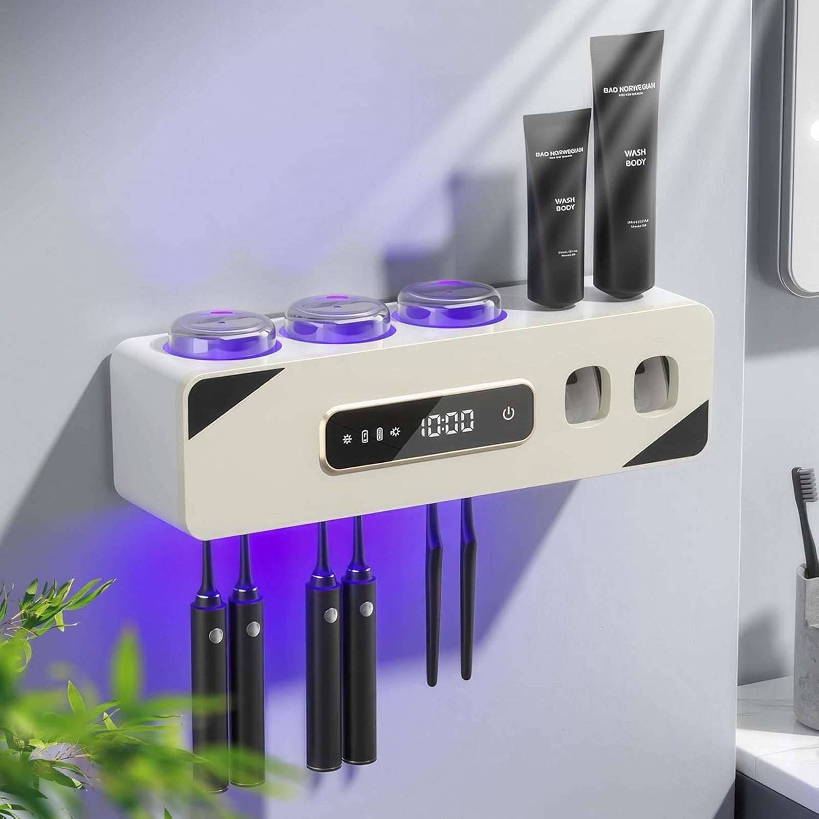 Smart 6 Toothbrush Holder Cleaner Sterilizer & Dryer w Dual Toothpaste Dispenser