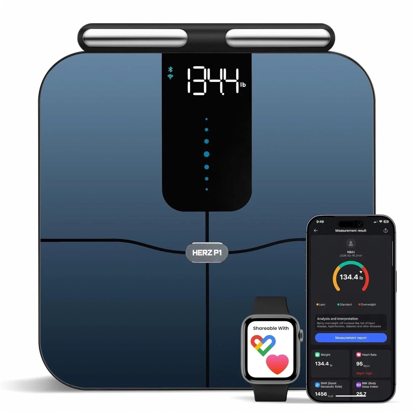 Herz P1 Smart Scale 8-Electrode Body Composition w/ 56 Metrics BMI Bluetooth APP