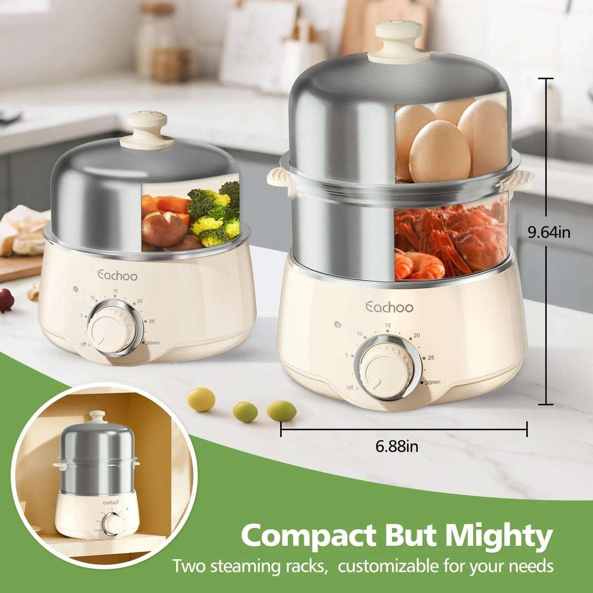14 Egg Stainless Steel Electric Rapid Hard Boiled Egg Cooker Steamer w/ Timer