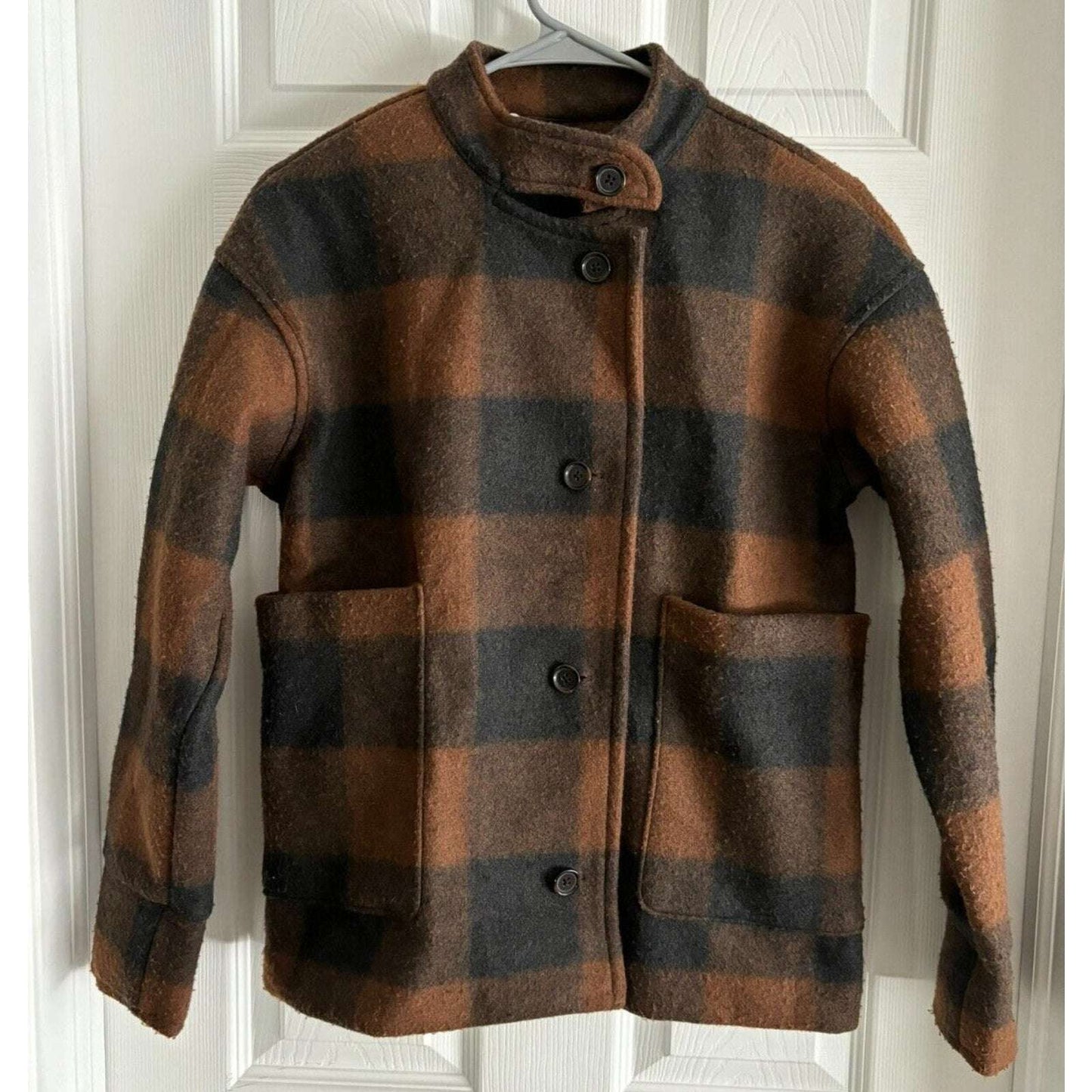 Banana Republic Womens Cinnamon & Spice Buffalo Plaid Jacket Coat Size XS NEW