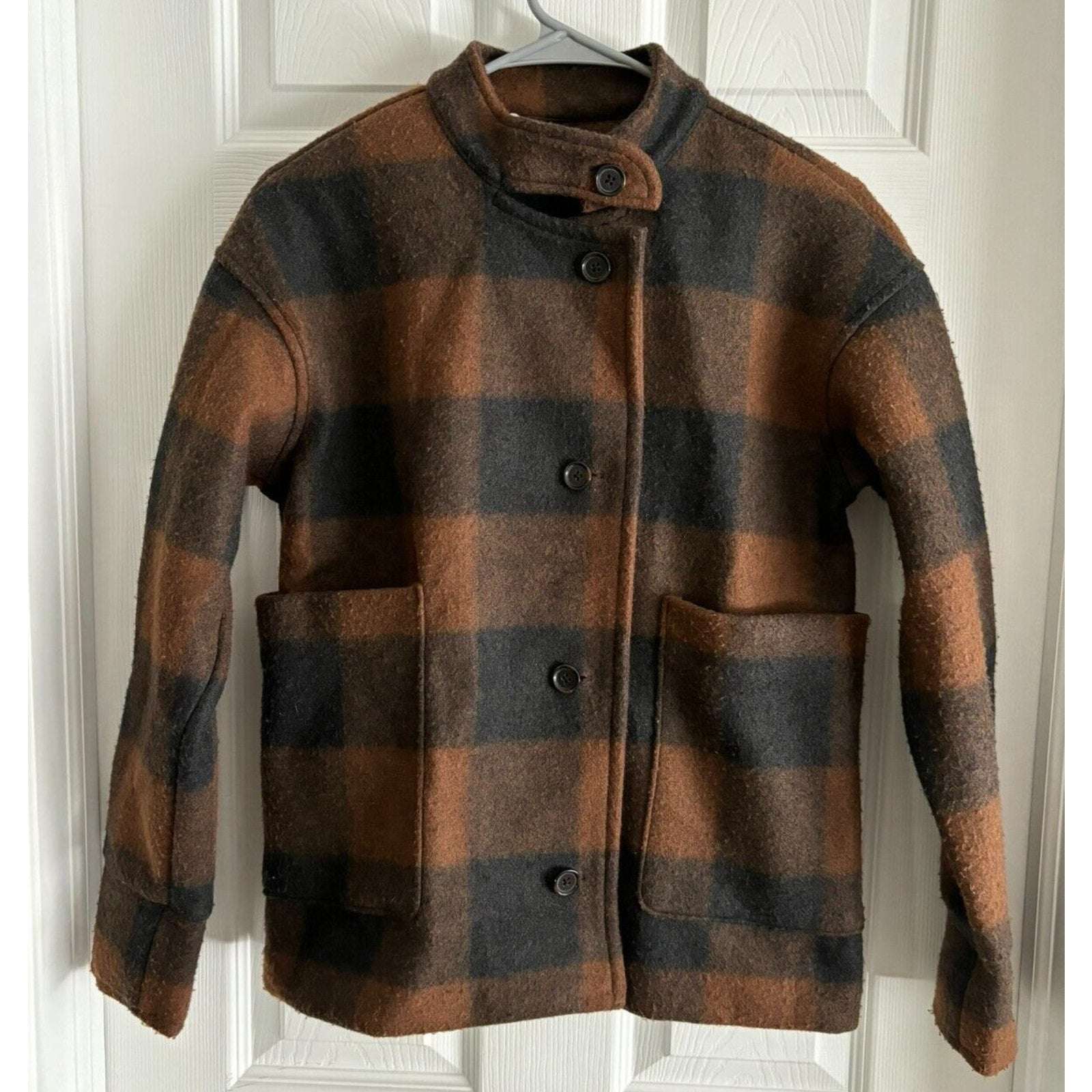 Banana Republic Womens Cinnamon & Spice Buffalo Plaid Jacket Coat Size XS NEW