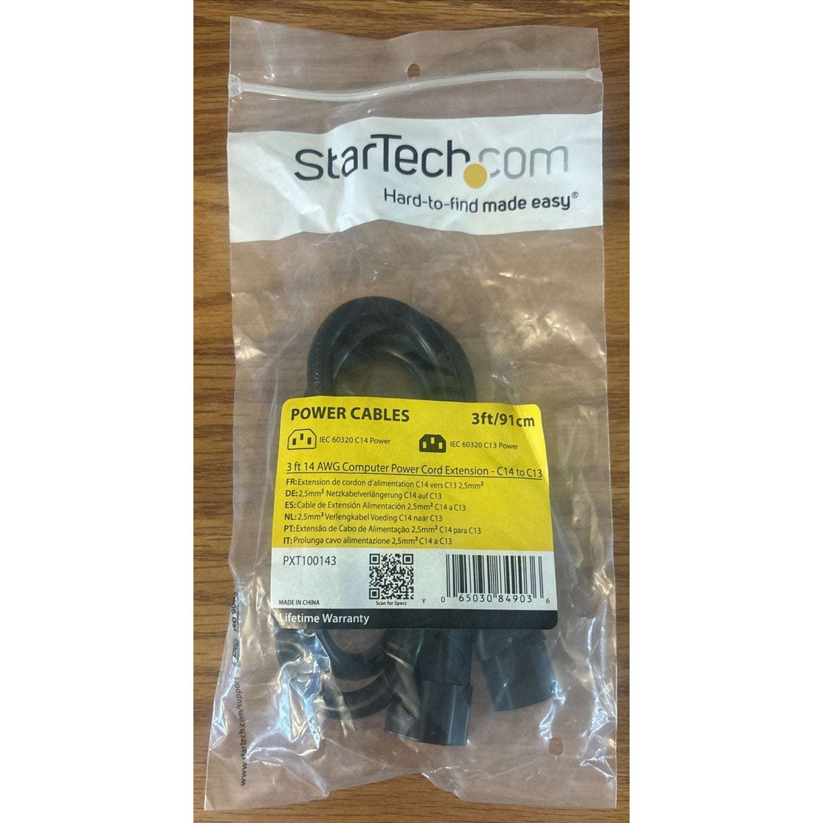 5PC StarTech.com AC Power Cord Extension IEC 60320 C14 to C13 14AWG 15A 125V 3ft