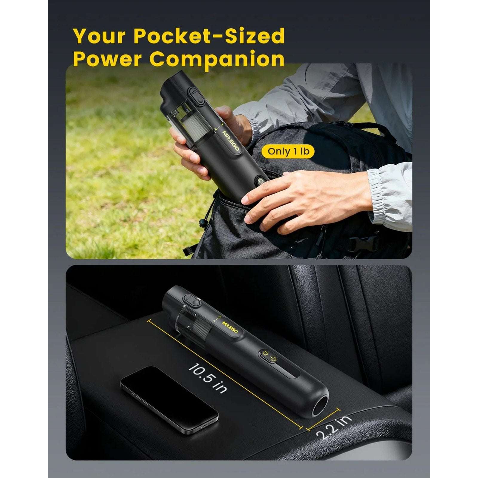 Car Handheld Cordless Vacuum & Air Duster 20000Pa w/ LED Light & Washable Filter