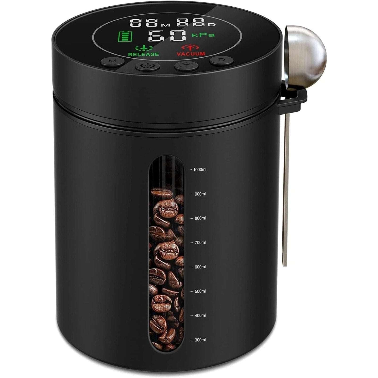Automatic Airtight Vacuum Sealing Coffee Canister 1.3L Smart Sensors LCD Display