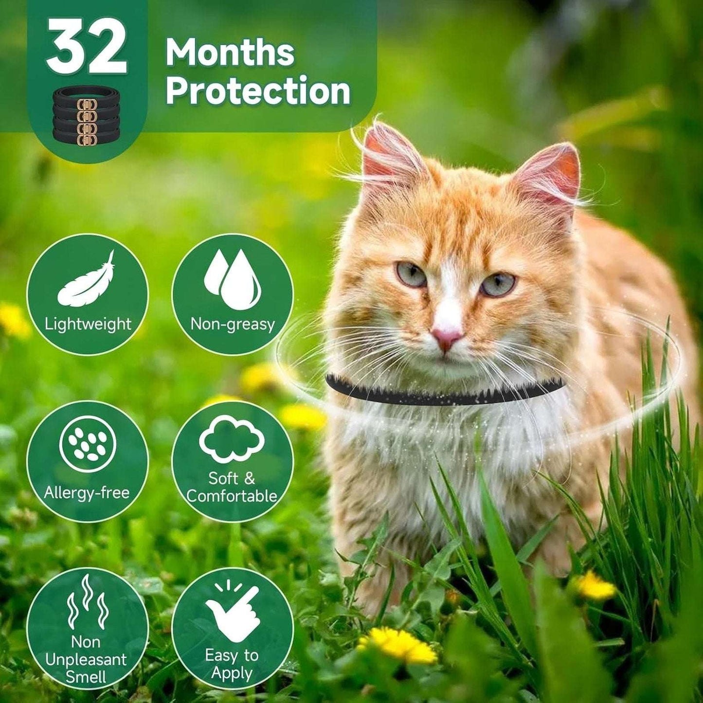4PK Cat Flea & Tick Prevention Waterproof 32 Month Protection for Cats 12 Weeks+