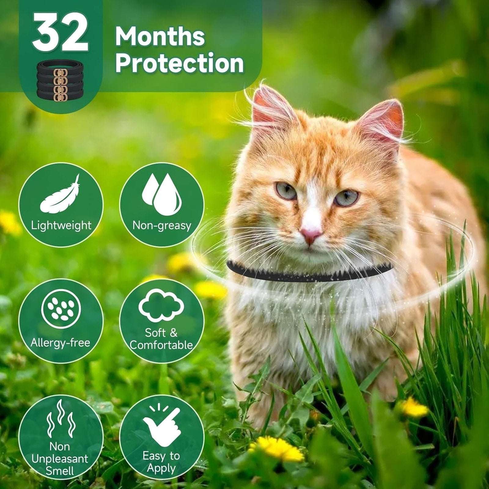 4PK Cat Flea & Tick Prevention Waterproof 32 Month Protection for Cats 12 Weeks+