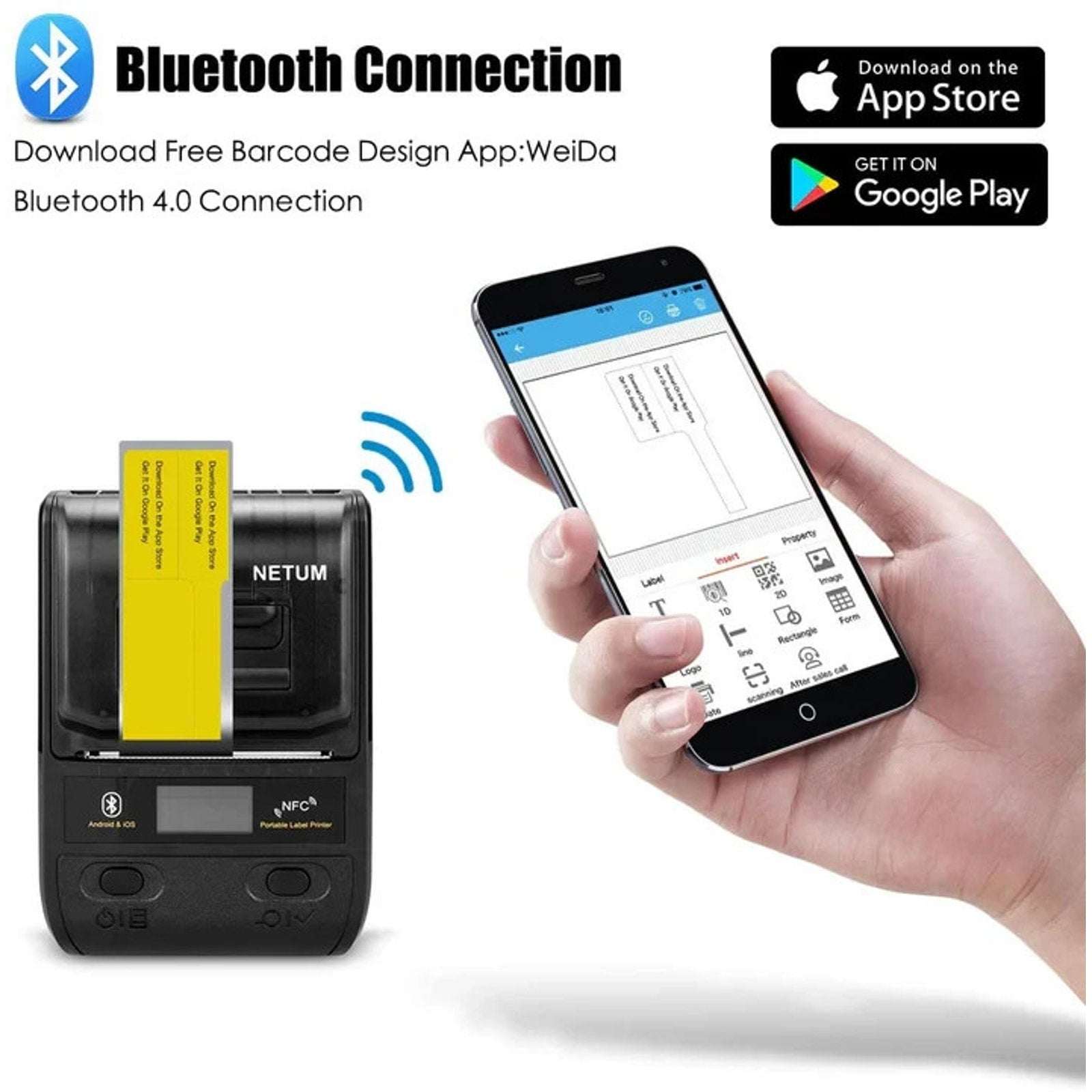 G5 Netum Bluetooth Thermal Label Maker Printer Android IOS Windows Black NEW/OB