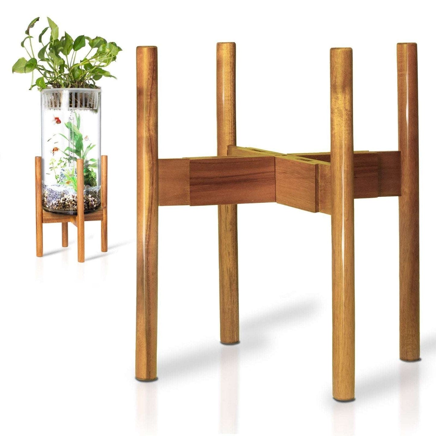 Bees & Buds 100% Bamboo Large Plant Stand for 12 Inch Pots Mid Century Modern