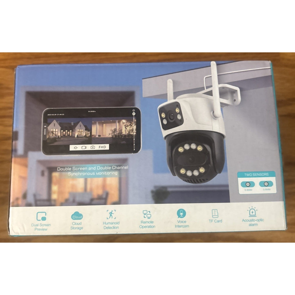 6MP WiFi Camera Outdoor Dual Screen Auto Tracking, Night Vision, 2-Way Intercom