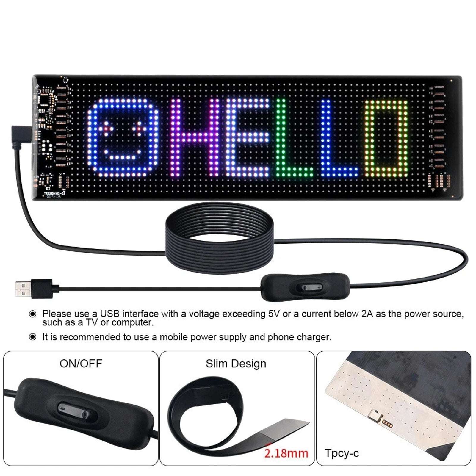 LED Matrix Pixel Panel Scrolling Bright Advertising LED Signs Flexible USB 5V