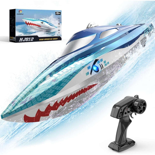 DEERC 2.4G RC Sink-Proof High Speed Racing Boat w/ LED Lights & Shark Graffiti