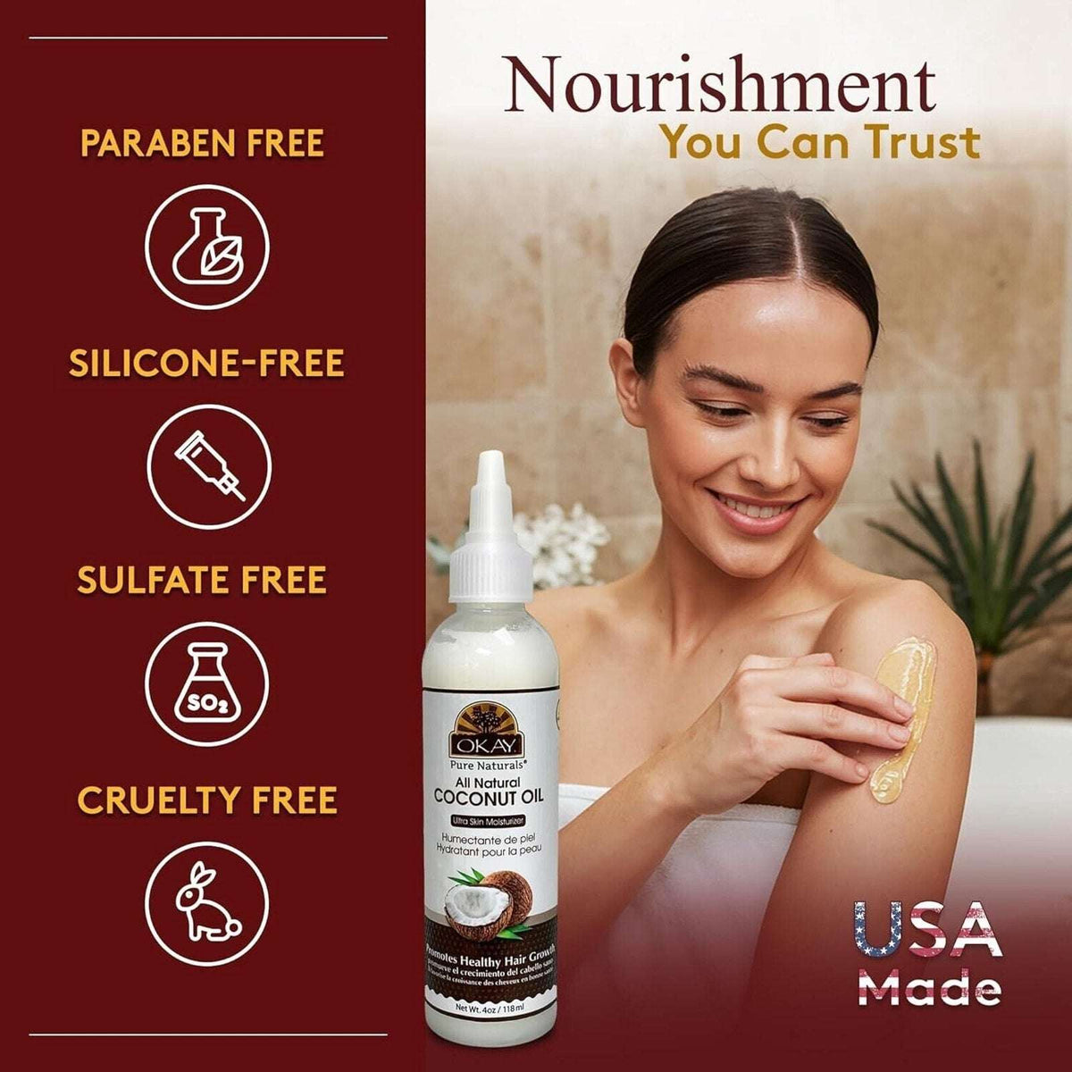 OKAY Pure Naturals 100% Coconut Oil For Hair & Skin w/ Tip Cap Bottle 2-Pack