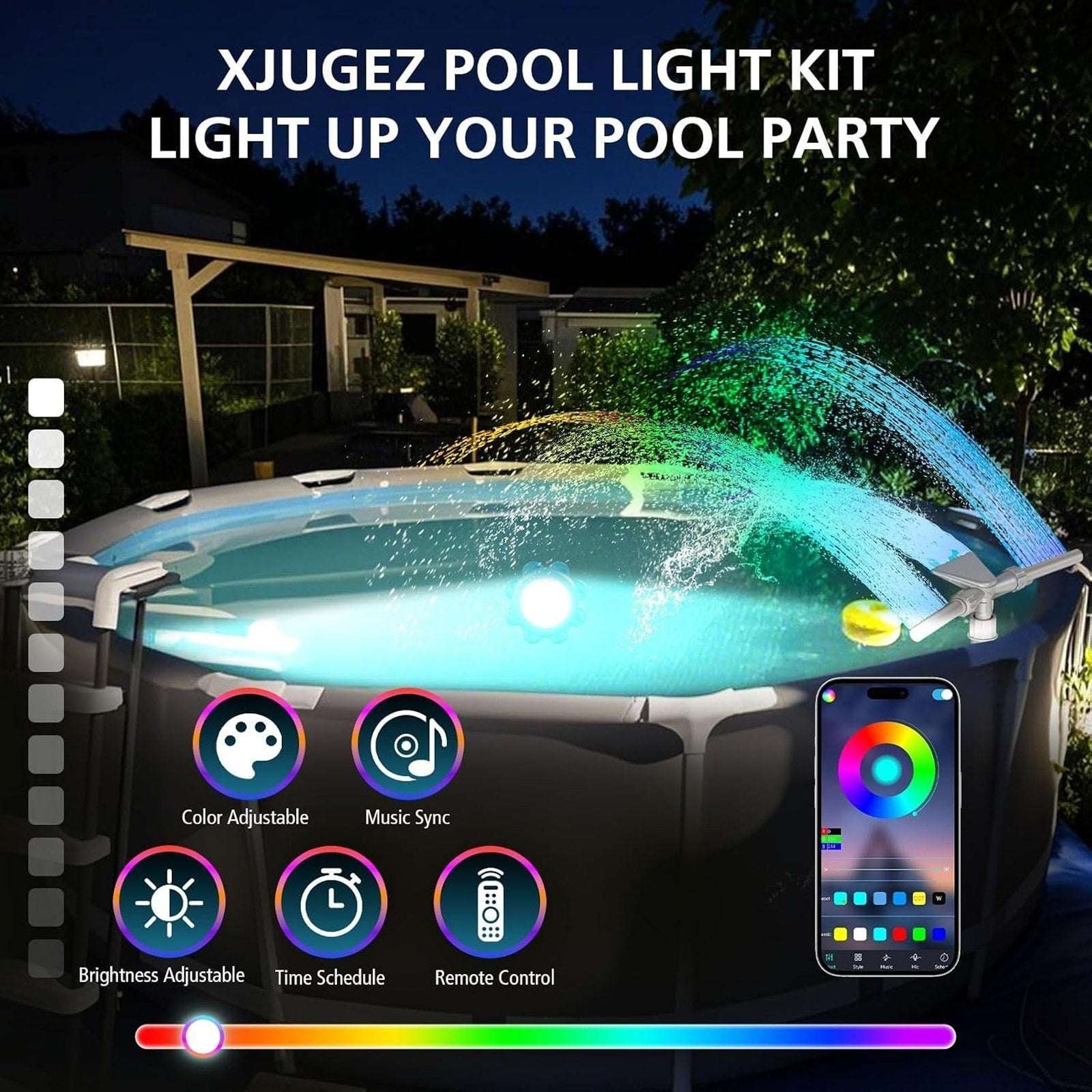 LED Pool & Fountain RGB Light Kits for Above Ground/Inground Pools APP w/Control