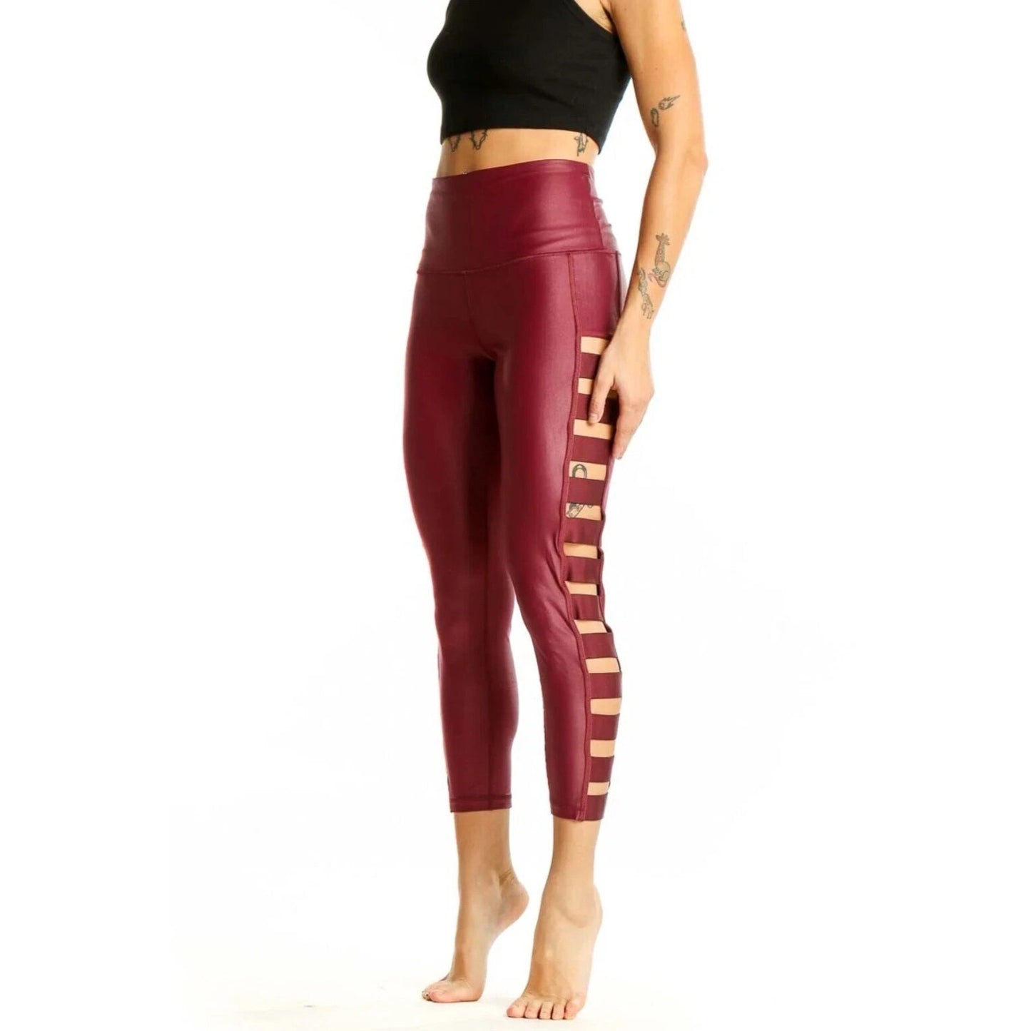 Victoria Sport Knockout HighWaist Burgundy Leggings With Side Cutout Detail Sz S