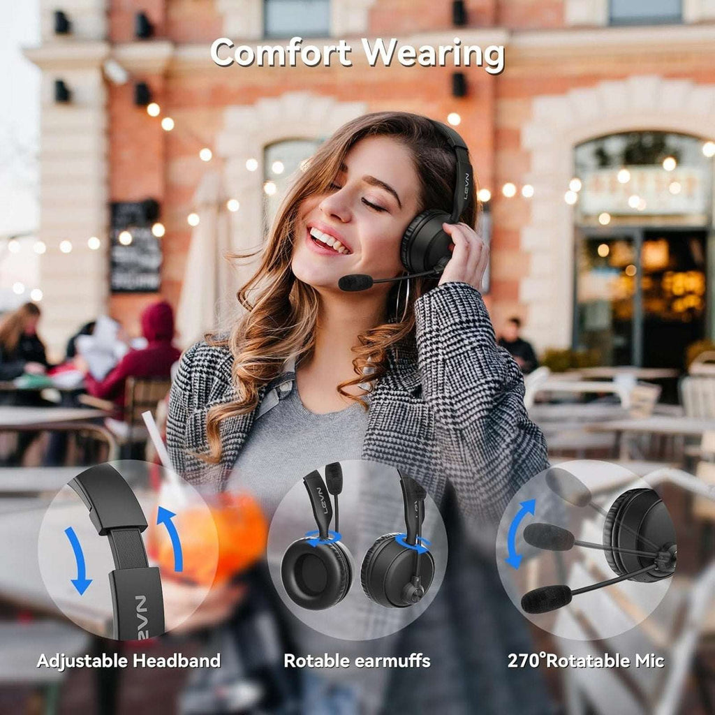 LEVN Bluetooth Headset w/ Microphone, Ai Noise Cancelling Dual Connection CT003