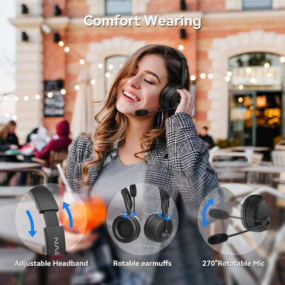 LEVN Bluetooth Headset w/ Microphone, Ai Noise Cancelling Dual Connection CT003