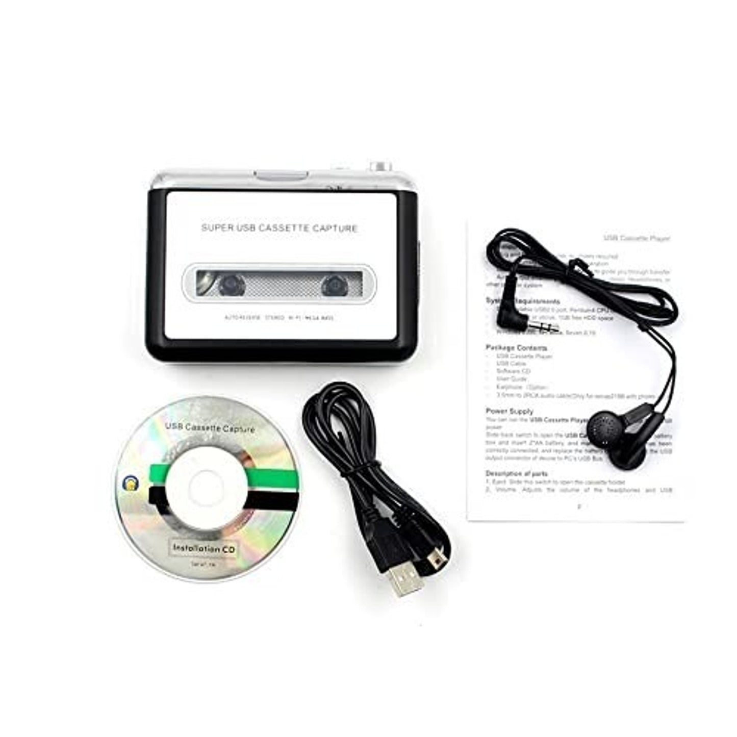 Dansrue USB Cassette Tape to MP3 Converter with Software CD and Headphones