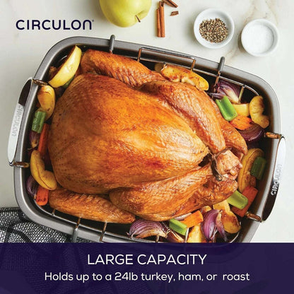 Circulon Nonstick Roasting Pan / Roaster w/ Rack - 17 Inch x 13 Inch 24lbs Gray