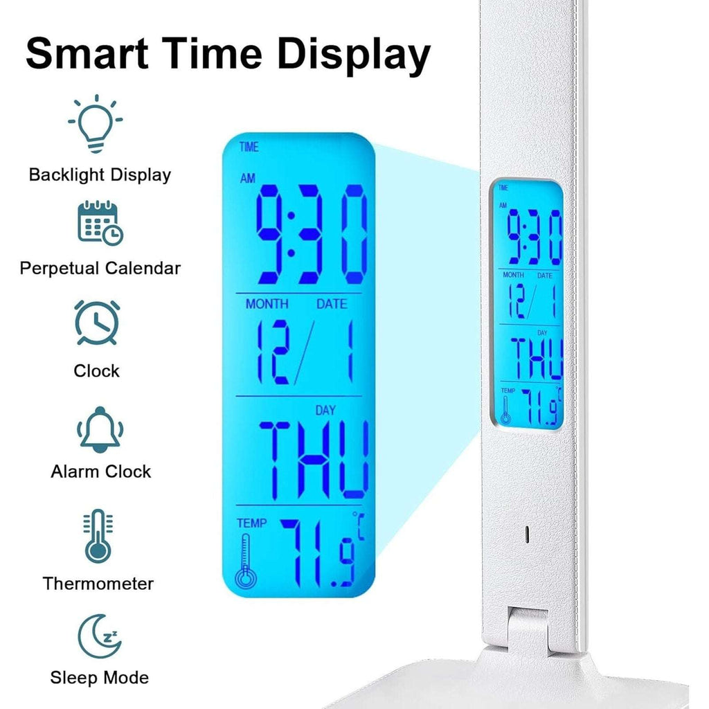 LED Desk Lamp w/ Wireless Charger & USB Charging 2 Devices @ Once Clock Calendar