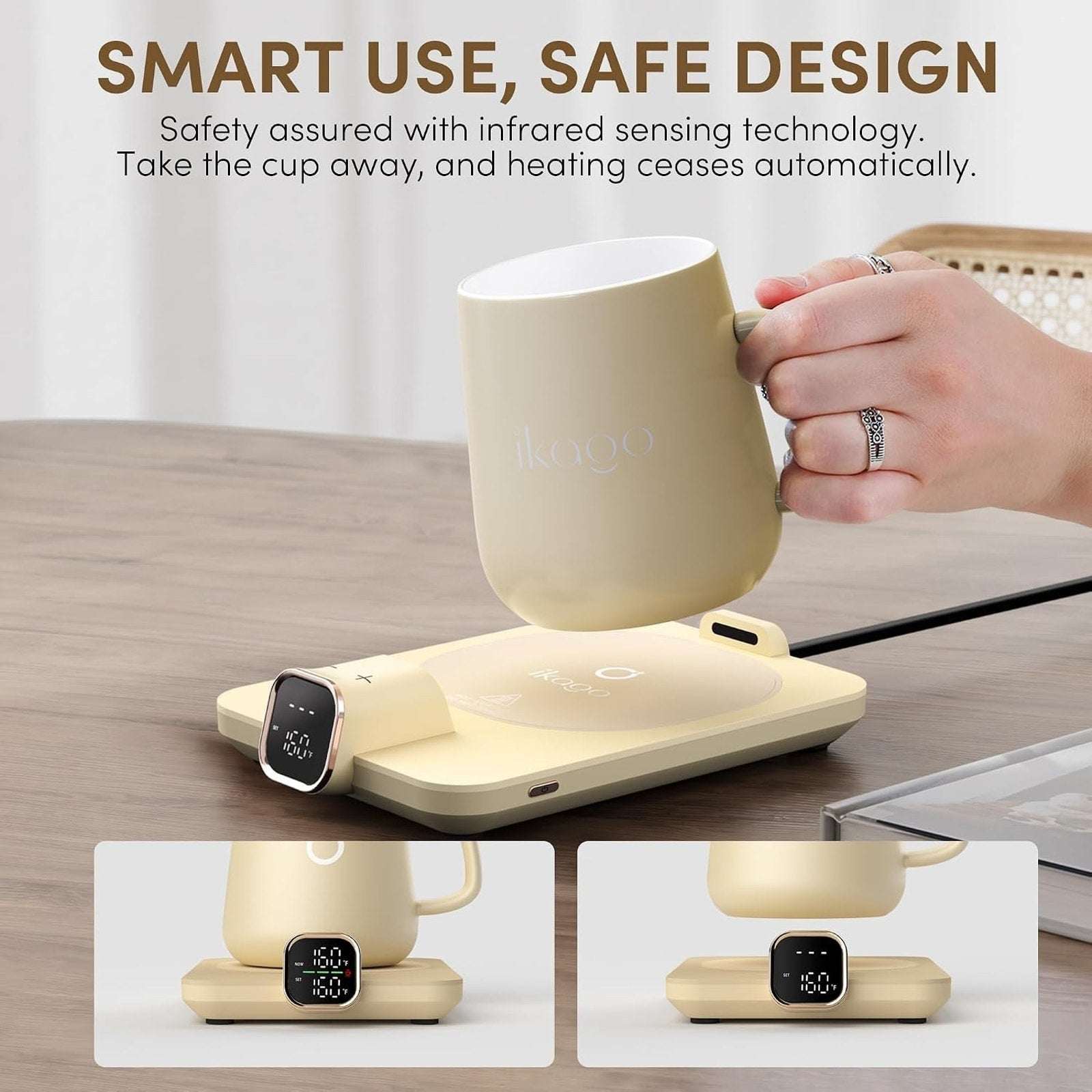 Ikago Smart Heated Coaster & Mug Warmer PRO Set - Auto-Off, Precise Temp Control