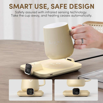 Ikago Smart Heated Coaster & Mug Warmer PRO Set - Auto-Off, Precise Temp Control