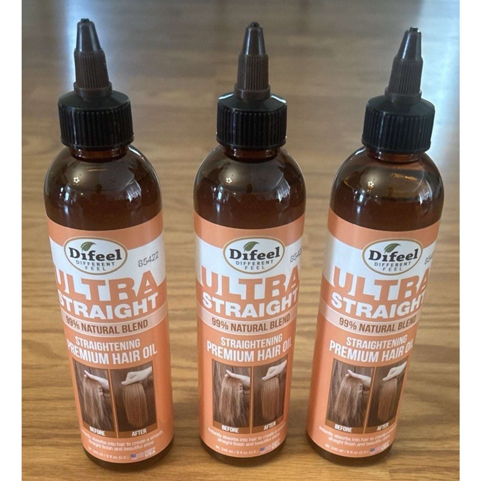 3 Pack Difeel 99% Natural Premium Ultra Straight Hair Oil Shine & Smooths 8 floz